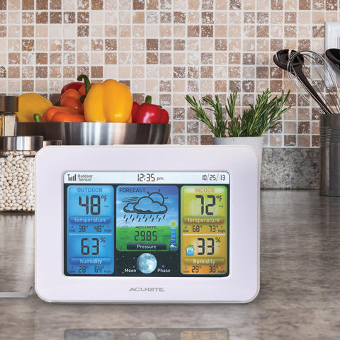 AcuRite 02041M wireless outdoor sensor monitors yard conditions from outside.