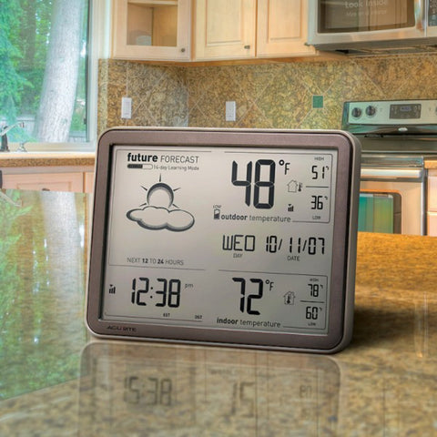 AcuRite atomic clock time display for precise, synchronized scheduling.