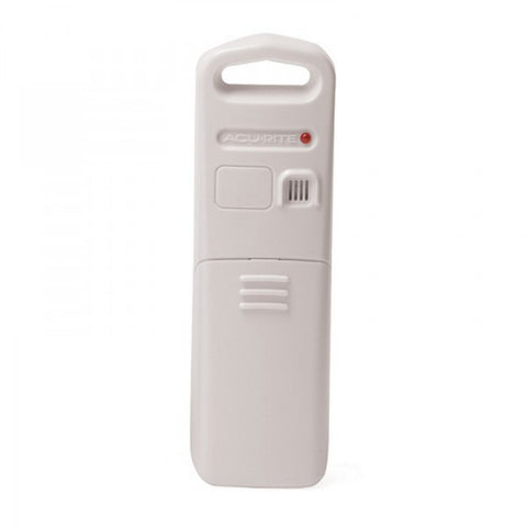 AcuRite outdoor sensor hanging outdoors for weather data collection.