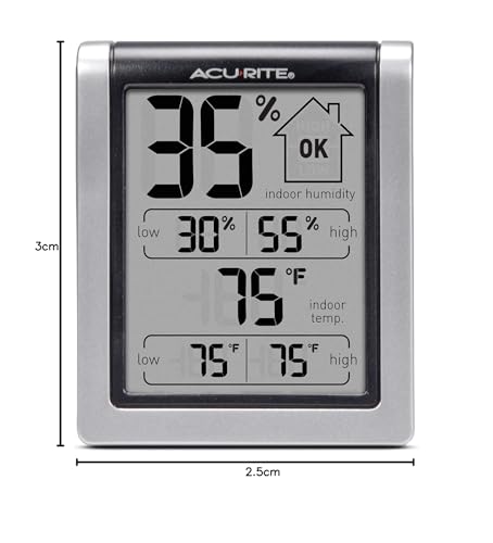AcuRite compact indoor display measuring 3 by 2.5 inches for small spaces.