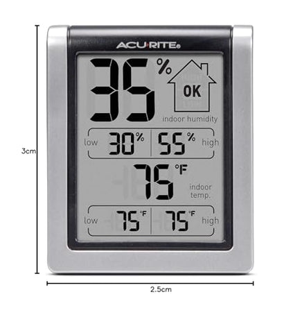AcuRite compact indoor display measuring 3 by 2.5 inches for small spaces.