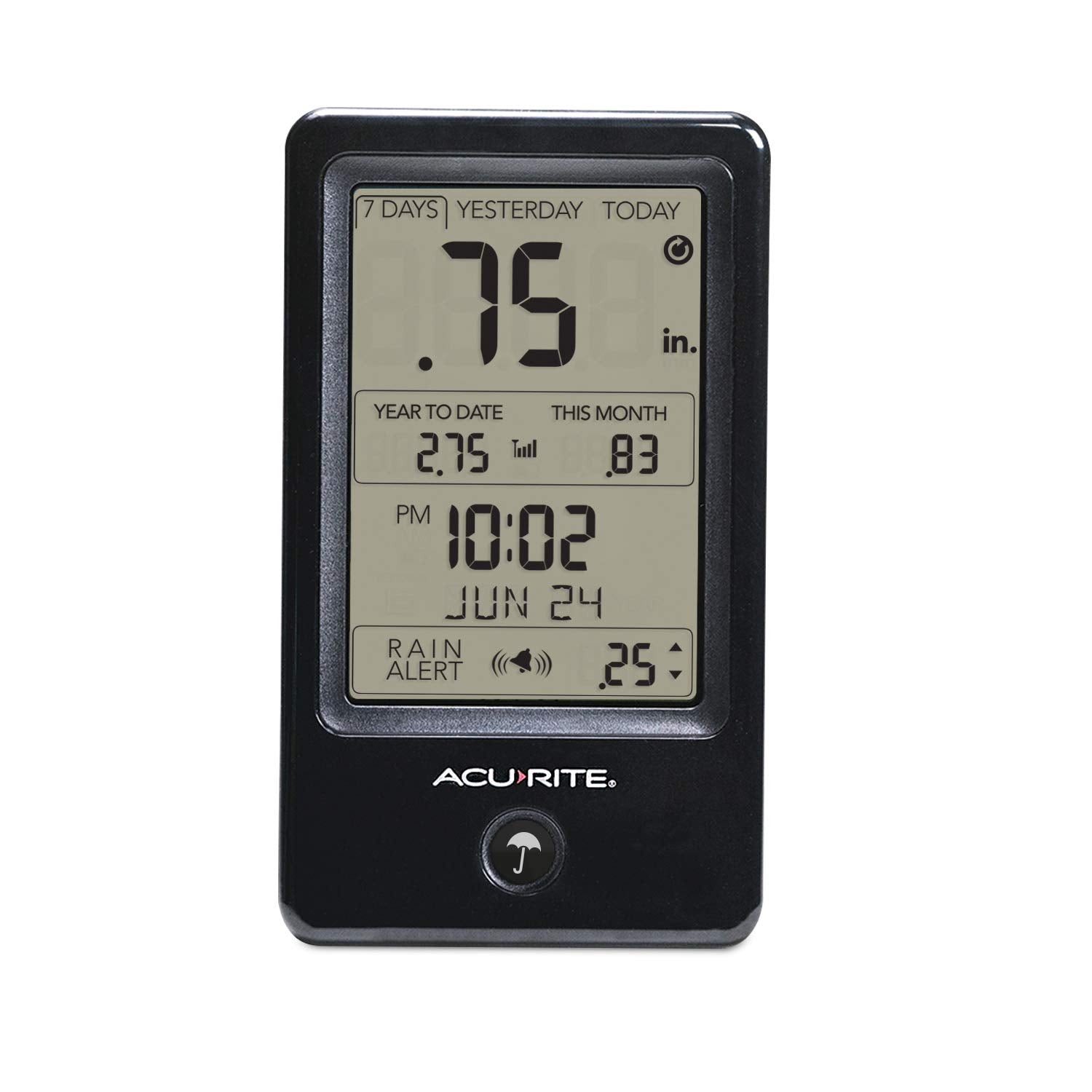 AcuRite customizable rainfall alarm notifies when preset totals are reached.
