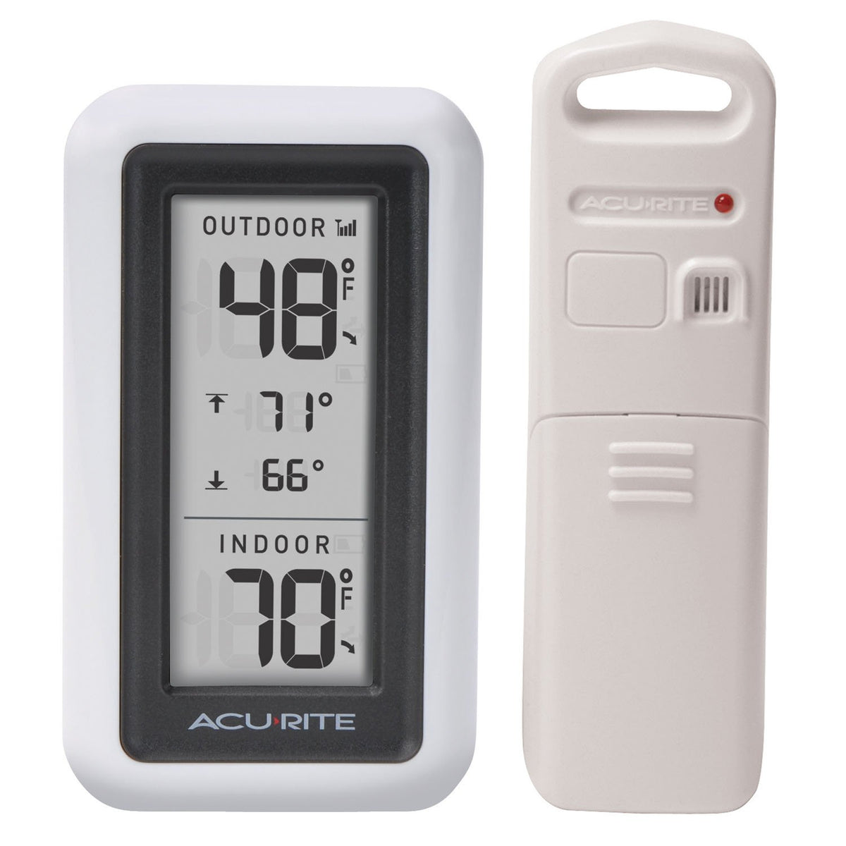 AcuRite digital thermometer indoor outdoor display shows current temps at a glance
