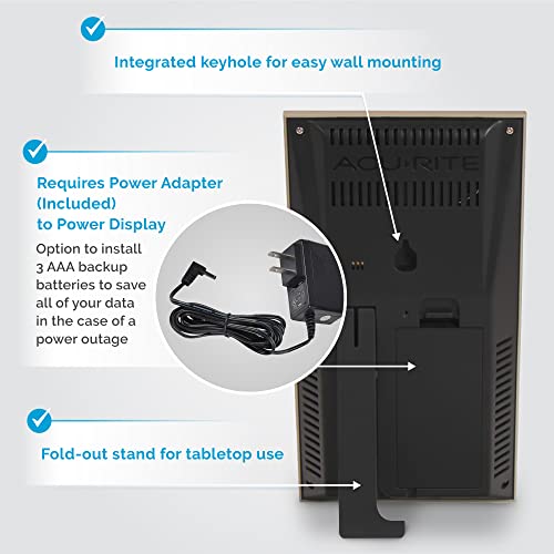AcuRite indoor/outdoor readings shown on a clear display for quick weather checks.