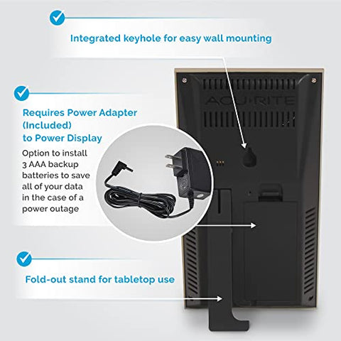 AcuRite indoor/outdoor readings shown on a clear display for quick weather checks.