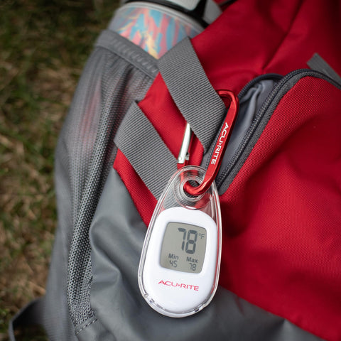 AcuRite indoor-outdoor thermometer with weather-resistant shell for patio or camping use