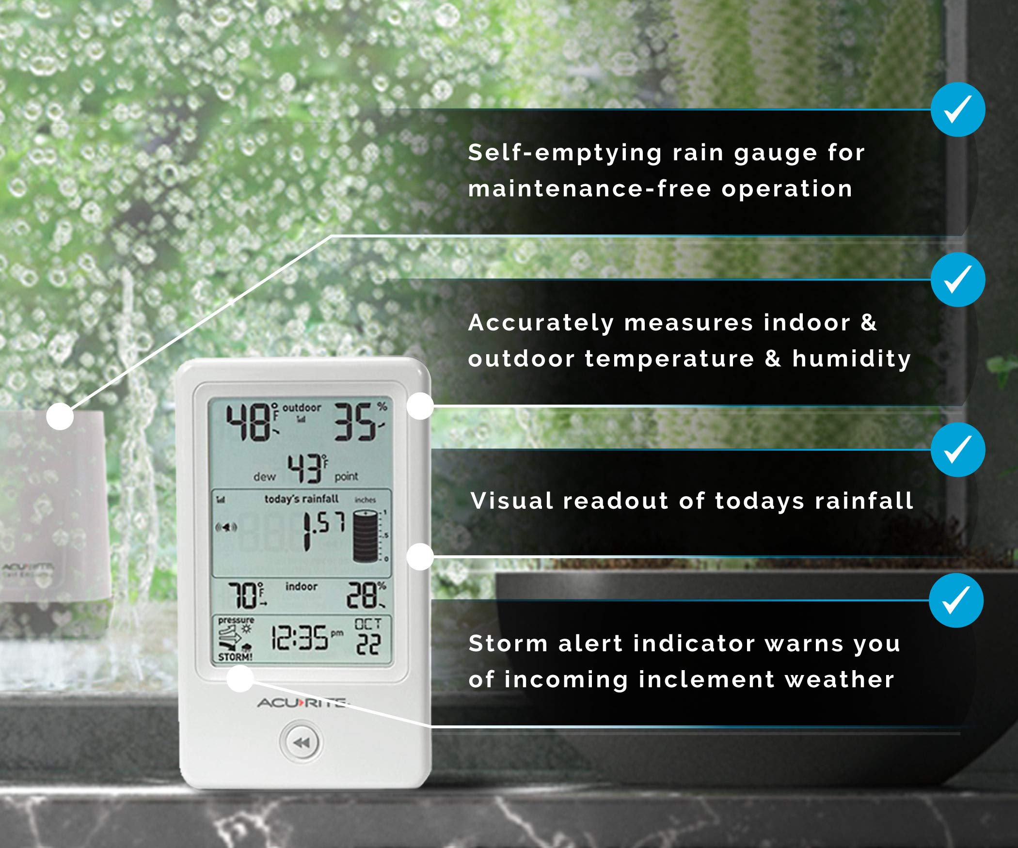 AcuRite indoor-outdoor thermometer shows real-time temps and humidity for comfort