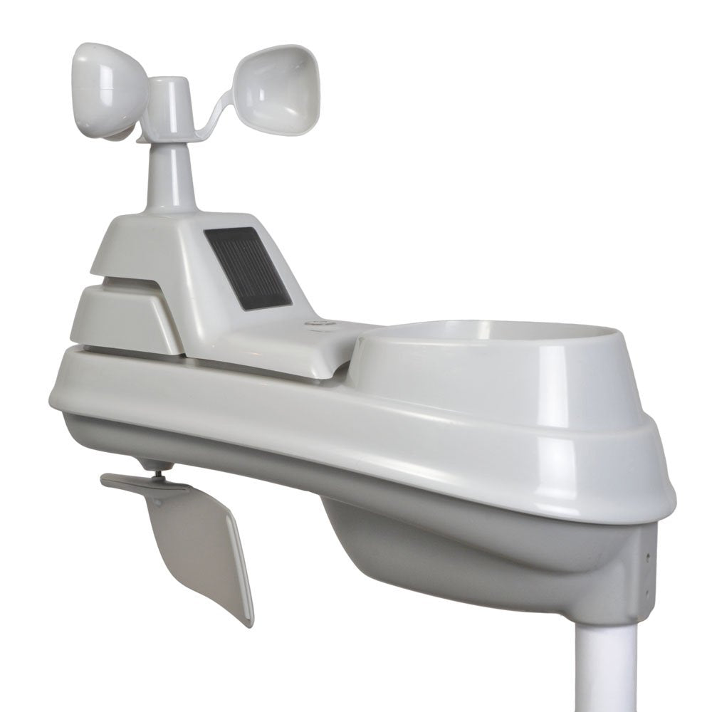 AcuRite Iris 5-in-1 outdoor weather sensor with temperature reading for reliable home monitoring.