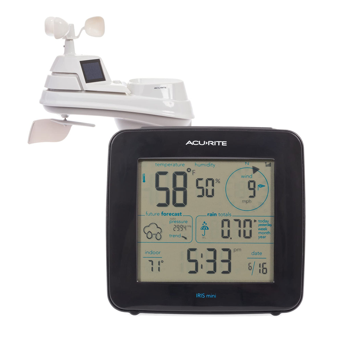 AcuRite Iris mini display front view for quick checks of indoor/outdoor data