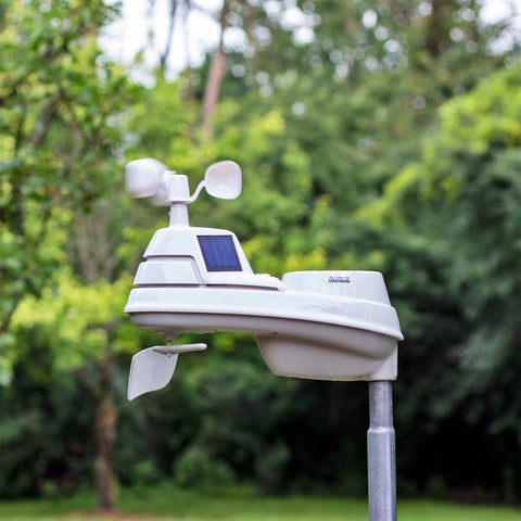 AcuRite Iris self-draining rain gauge providing up-to-date rainfall readings