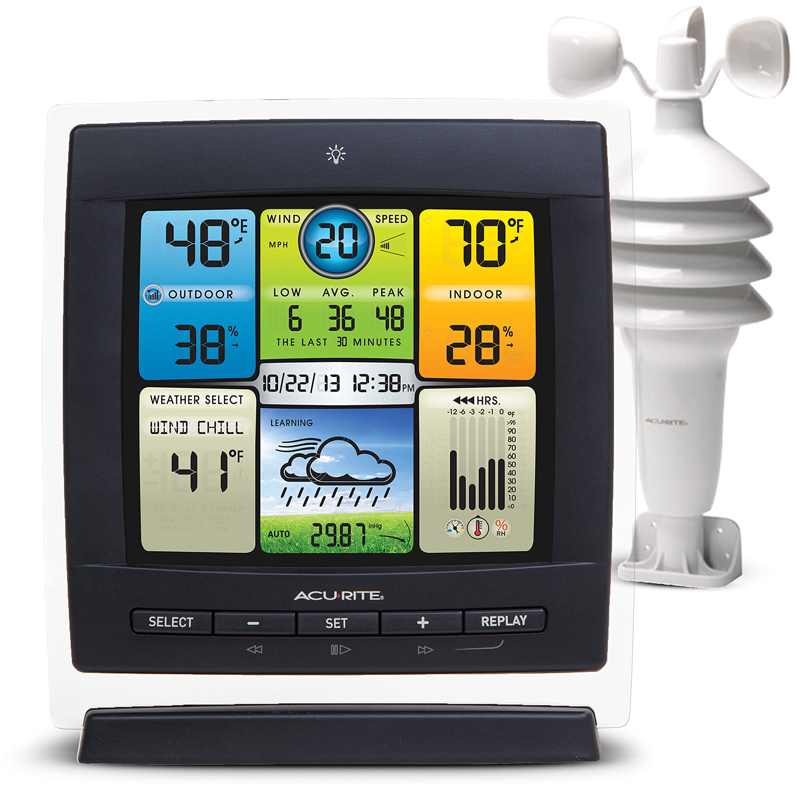 AcuRite Notos display with illuminated color panel for quick at-a-glance readings