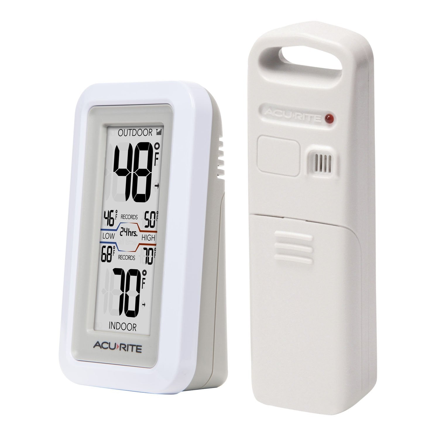 AcuRite outdoor sensor with wireless transmission for reliable outdoor readings.