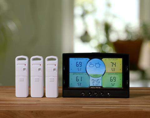 AcuRite power adapter with backup batteries ensures continuous data.