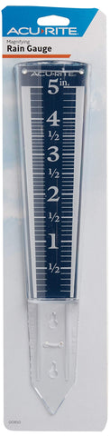 AcuRite rain gauge displaying magnified numbers for easy garden monitoring.