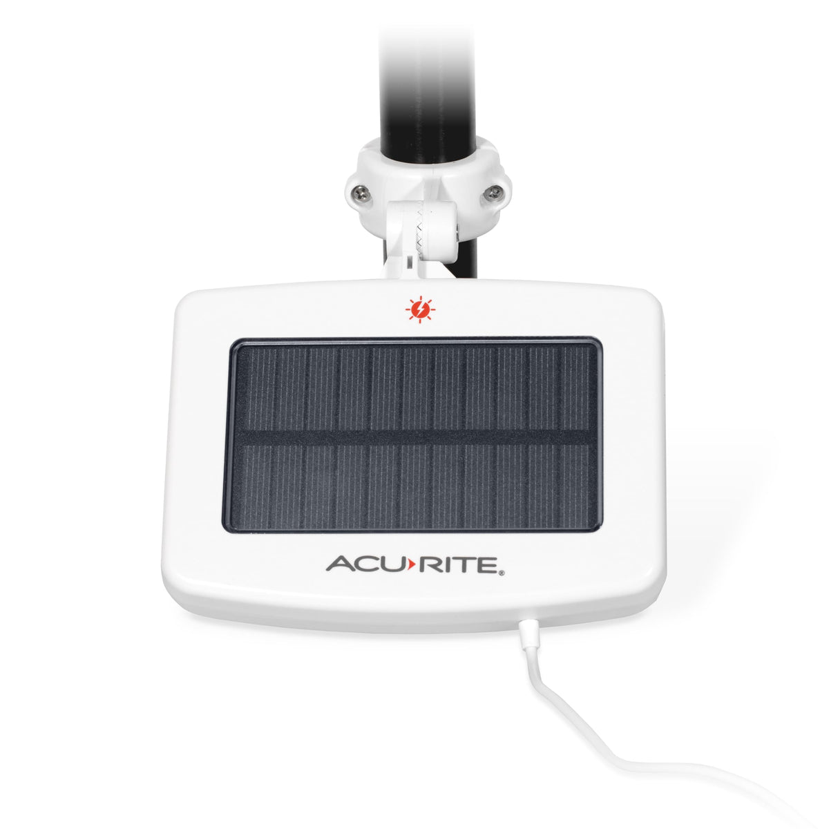 AcuRite Solar Power Pack panel mounted on a pole powering an outdoor sensor