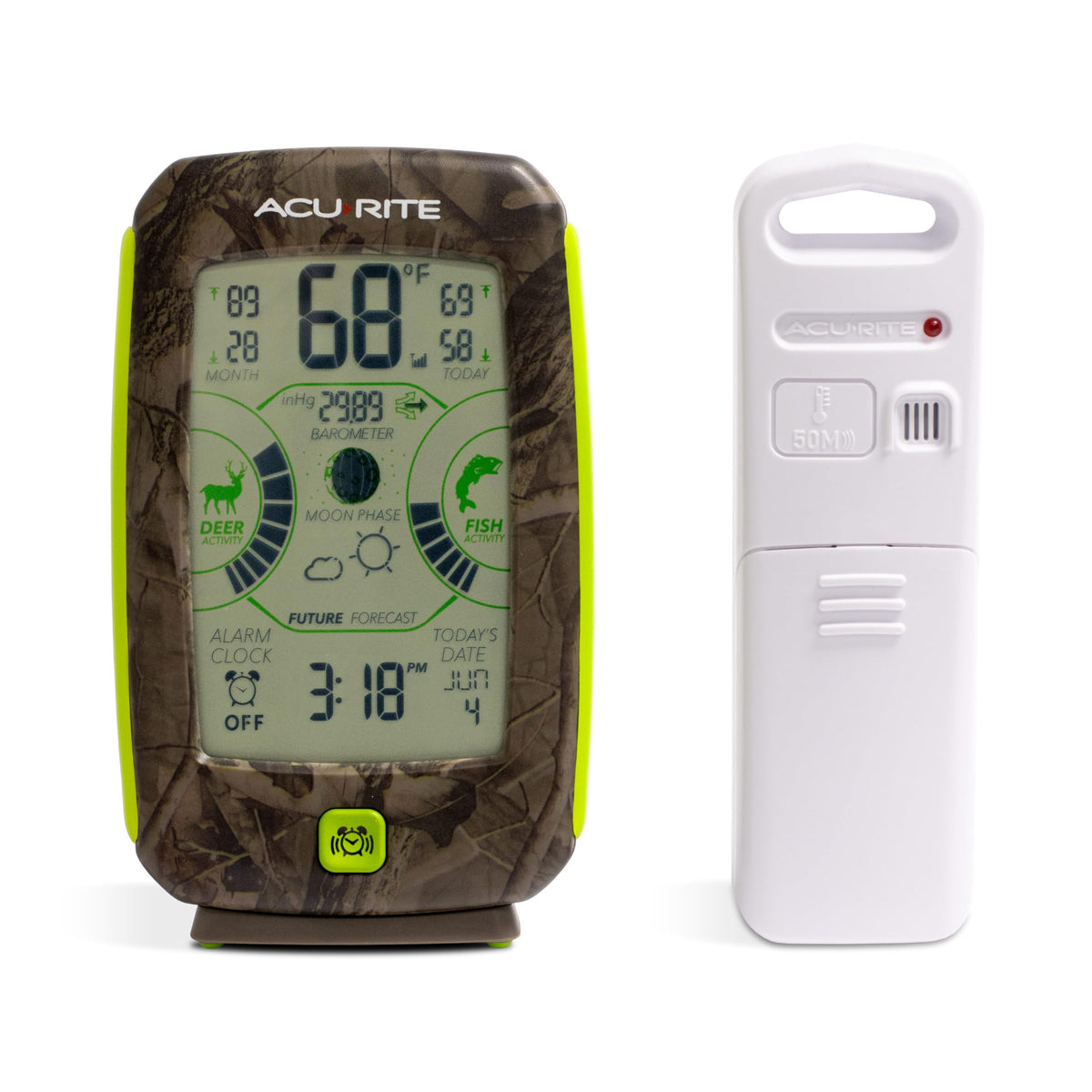 AcuRite Sportsman’s Weather Forecaster display showing current conditions and activity hints for planning outdoor outings