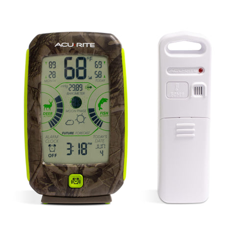 AcuRite Sportsman’s Weather Forecaster display showing current conditions and activity hints for planning outdoor outings