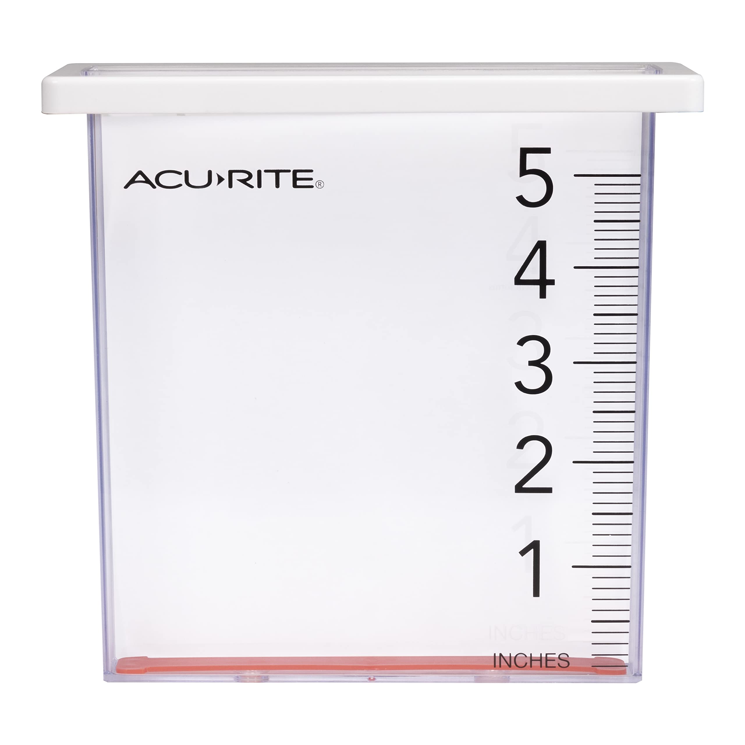 AcuRite Waterfall Rain Gauge mounted on a deck with a clear readout for easy backyard rainfall tracking.