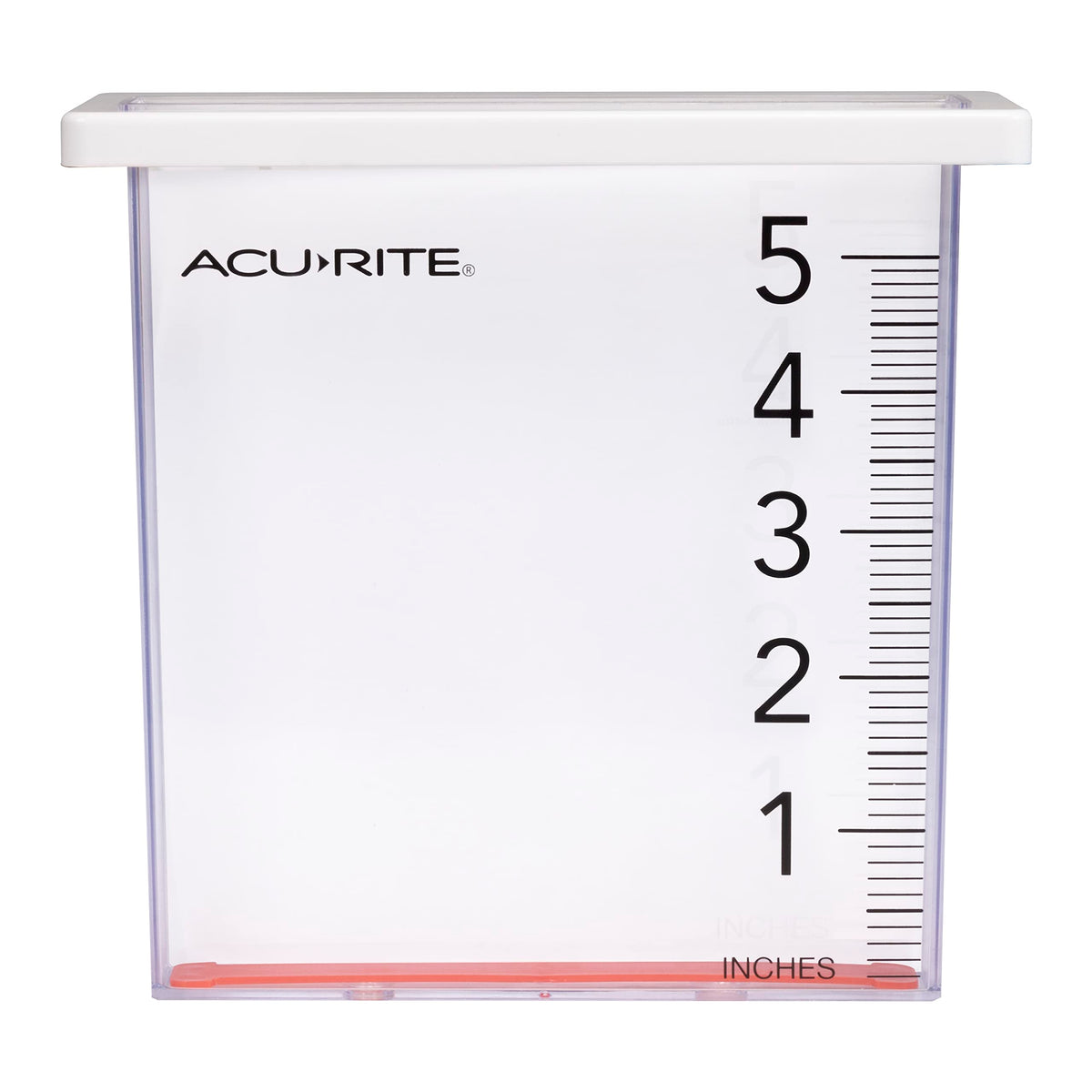 AcuRite Waterfall Rain Gauge mounted on a deck with a clear readout for easy backyard rainfall tracking.