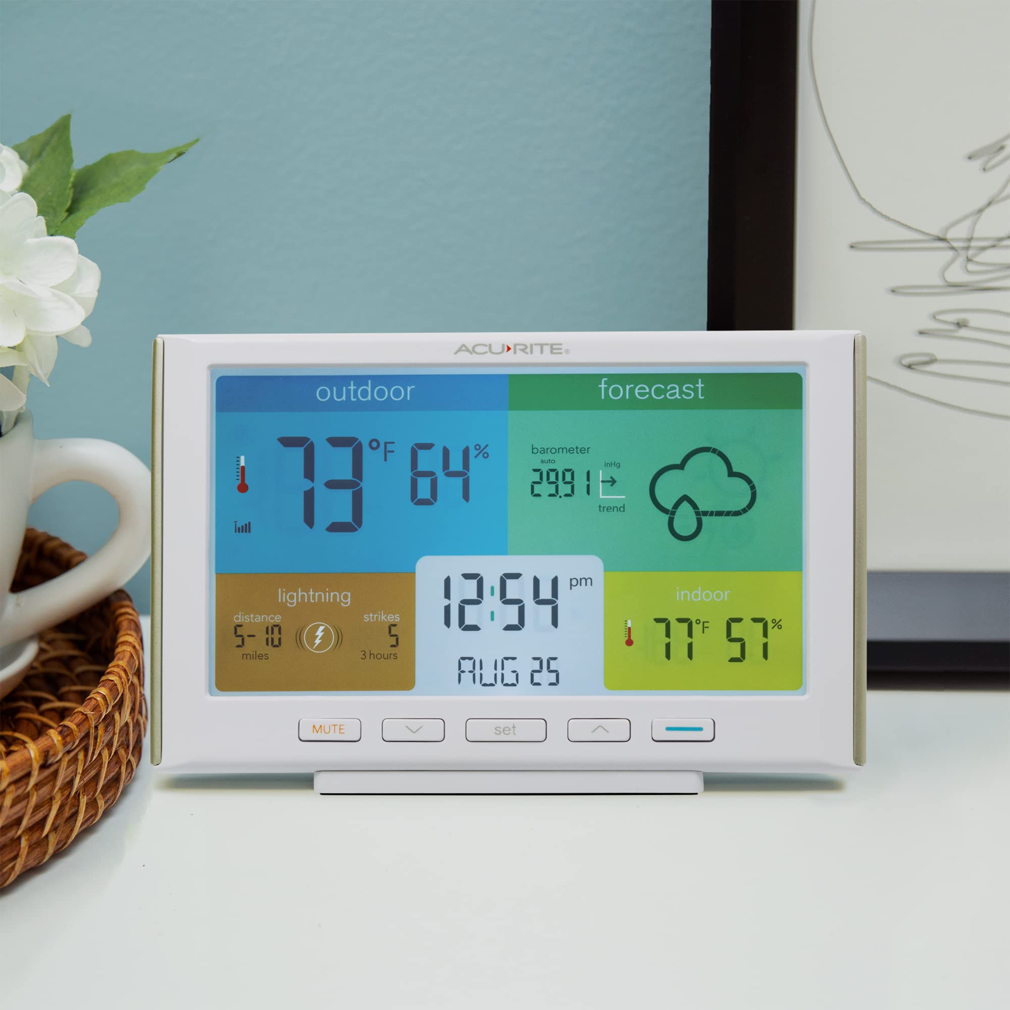 Heat index and freeze warnings appear on the AcuRite display for planning outdoor activity.