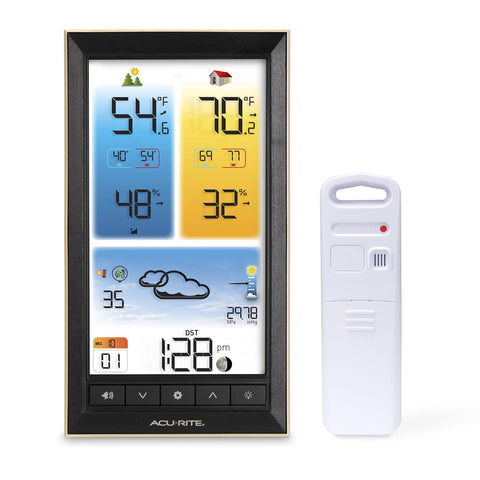 AcuRite weather station with vertical full-color display for at-a-glance indoor and outdoor readings.