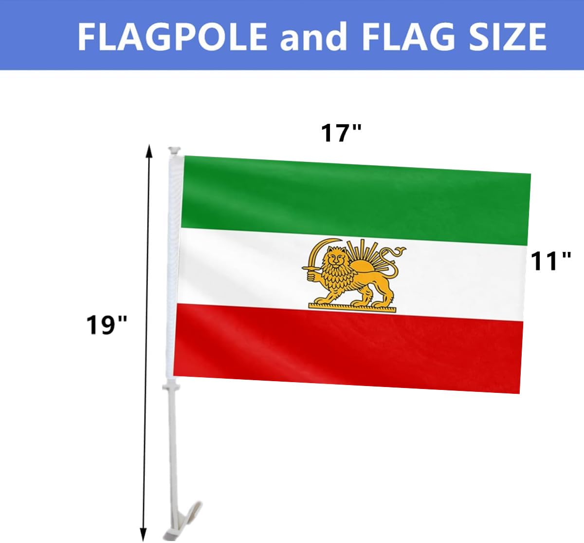 ACWIPT Iran car flag with clip mount for secure vehicle display