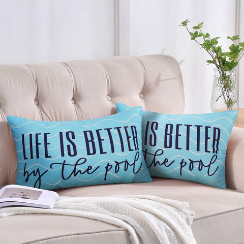 Adabana blue waterproof pillow cover front view protects cushions from splashes.