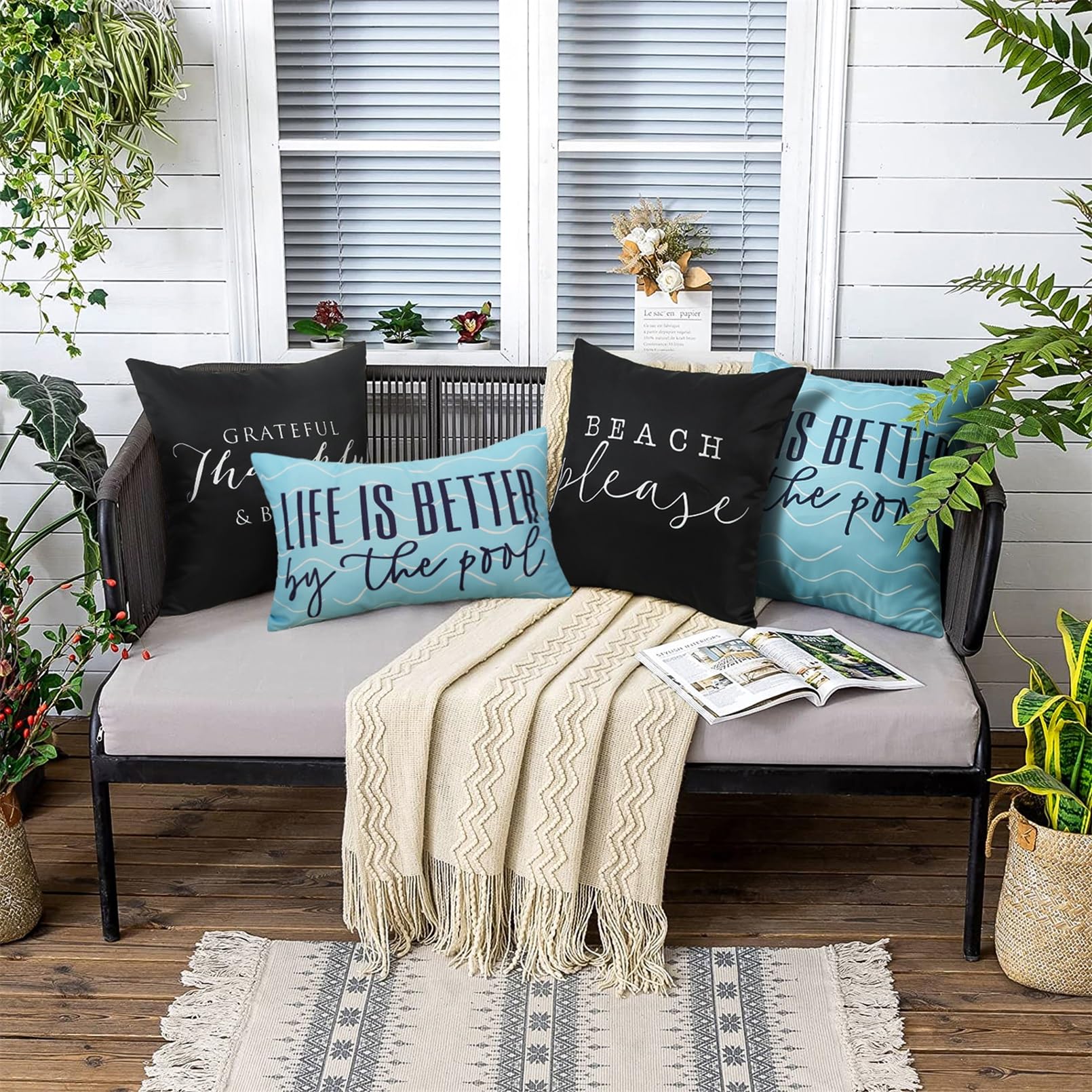 Adabana hidden zipper blue pillow cover for a clean look.