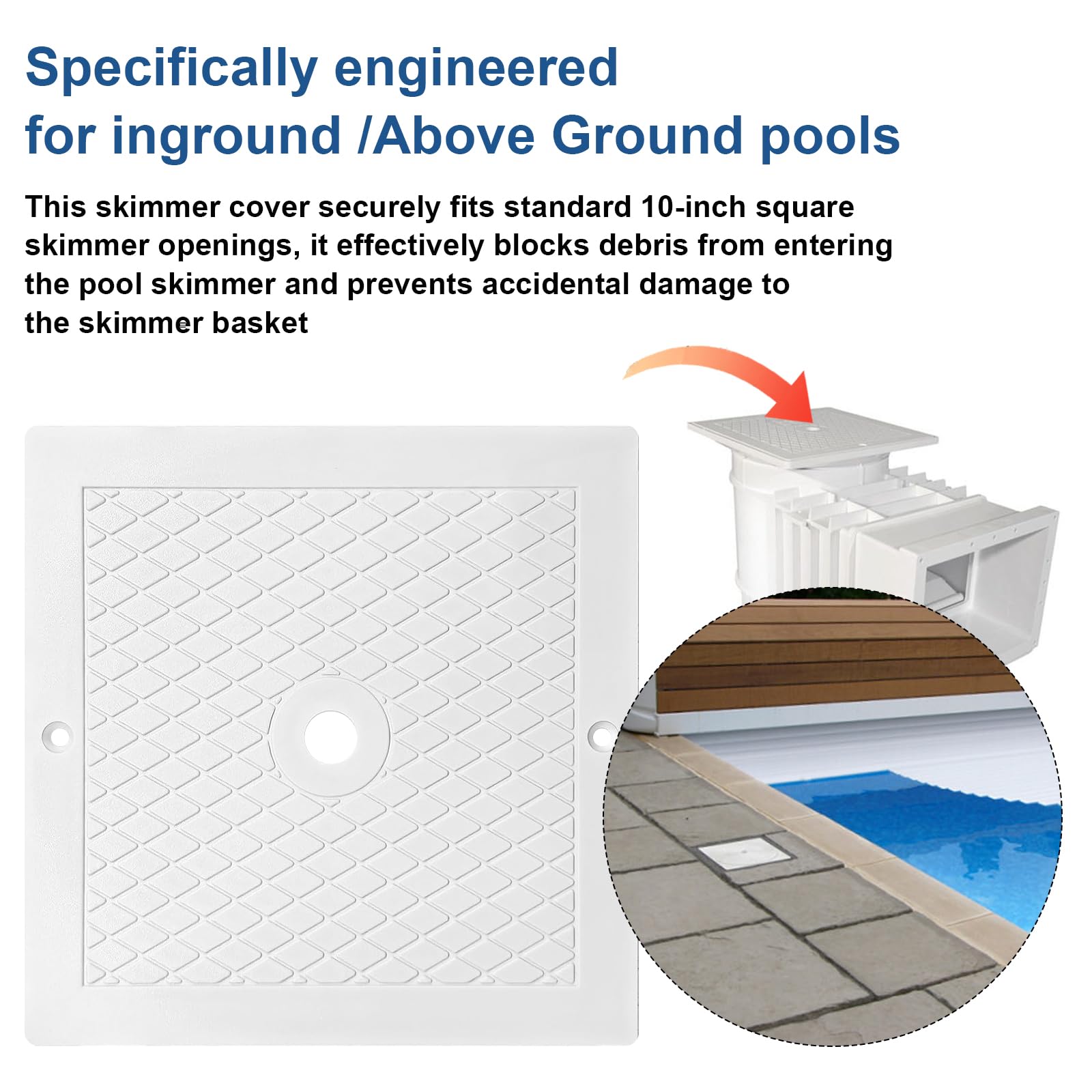 Adabuing inground pool skimmer lid for standard openings