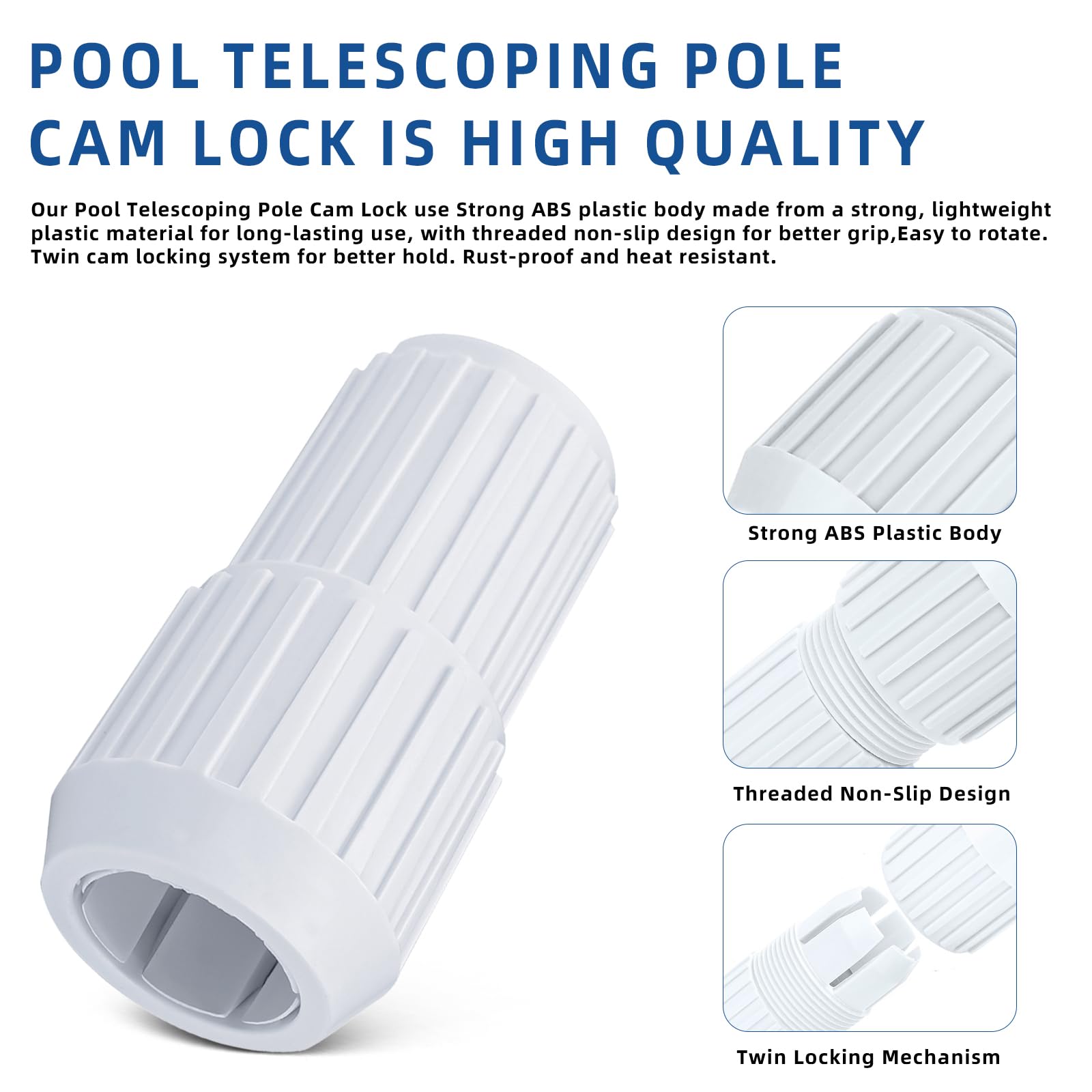 Adabuing twin cam lock system provides stronger hold on telescoping poles.