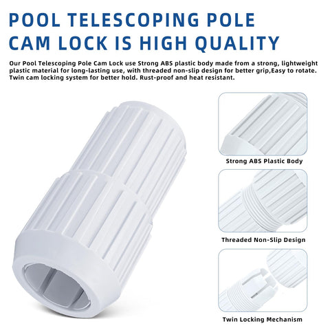 Adabuing twin cam lock system provides stronger hold on telescoping poles.