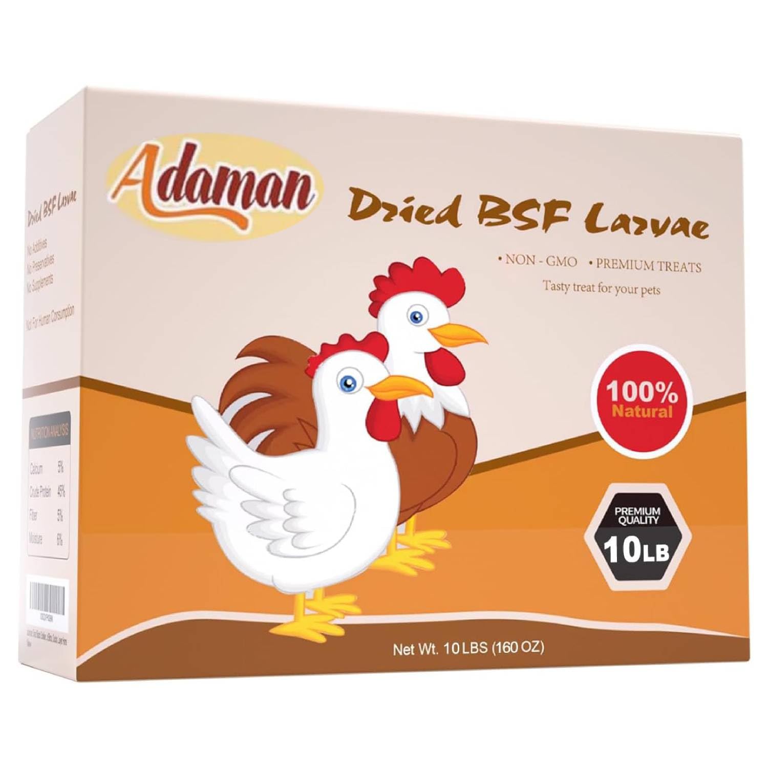 Adaman BSF larvae bag front, nutrient-dense poultry supplement