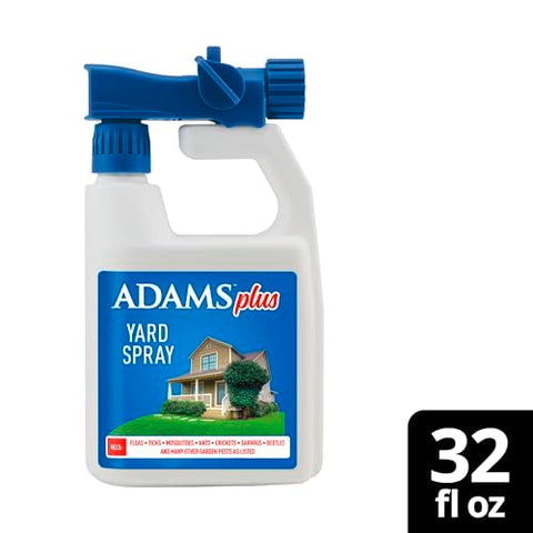 ADAMS Plus Yard Spray bottle and hose-end nozzle ready for spraying
