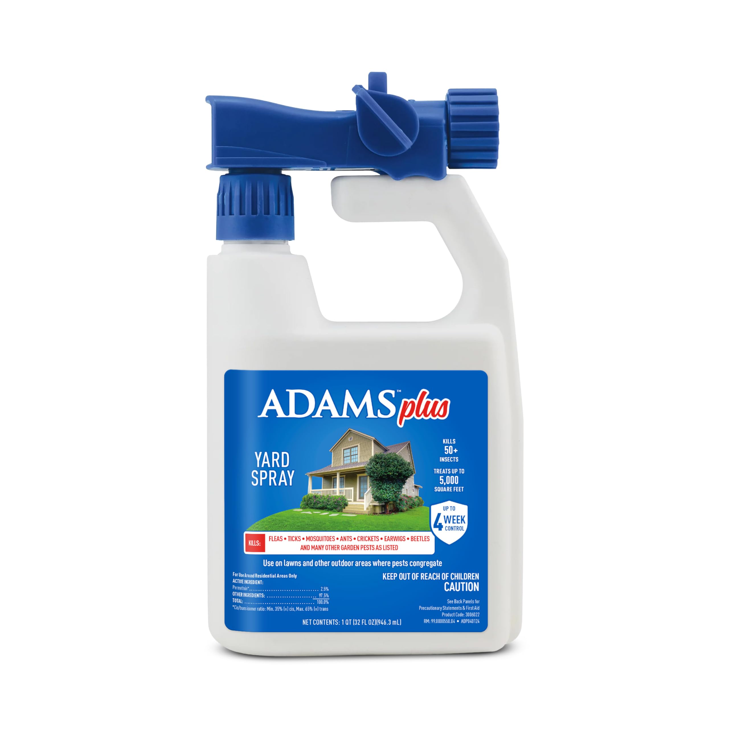 ADAMS Plus Yard Spray hose-end application visible on outdoor lawn area for pest control