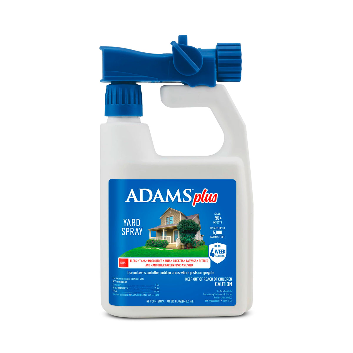 ADAMS Plus Yard Spray hose-end application visible on outdoor lawn area for pest control