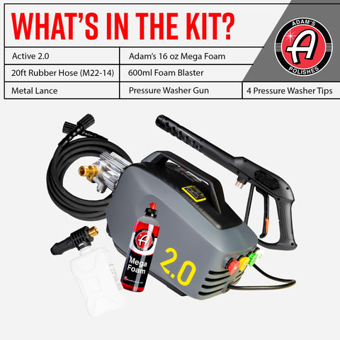 Adam's Polishes Active Pressure Washer 2.0 side view highlighting lightweight design for effortless carry.