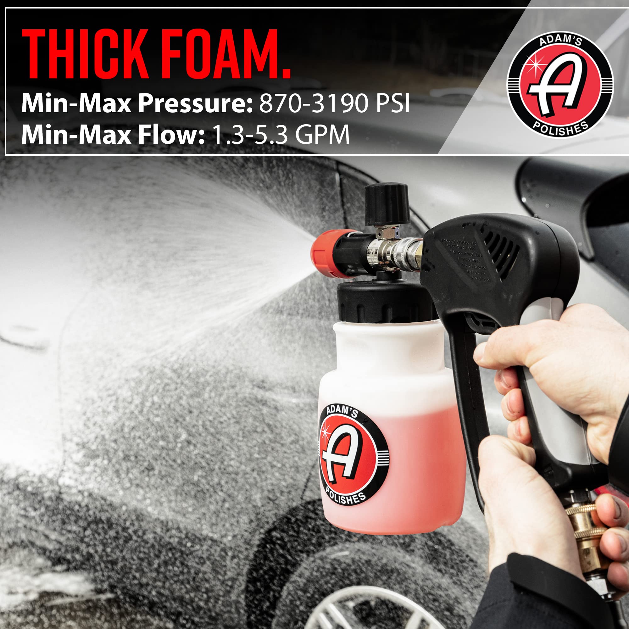 Adam's Polishes foam cannon connection to pressure washer ensures quick setup.