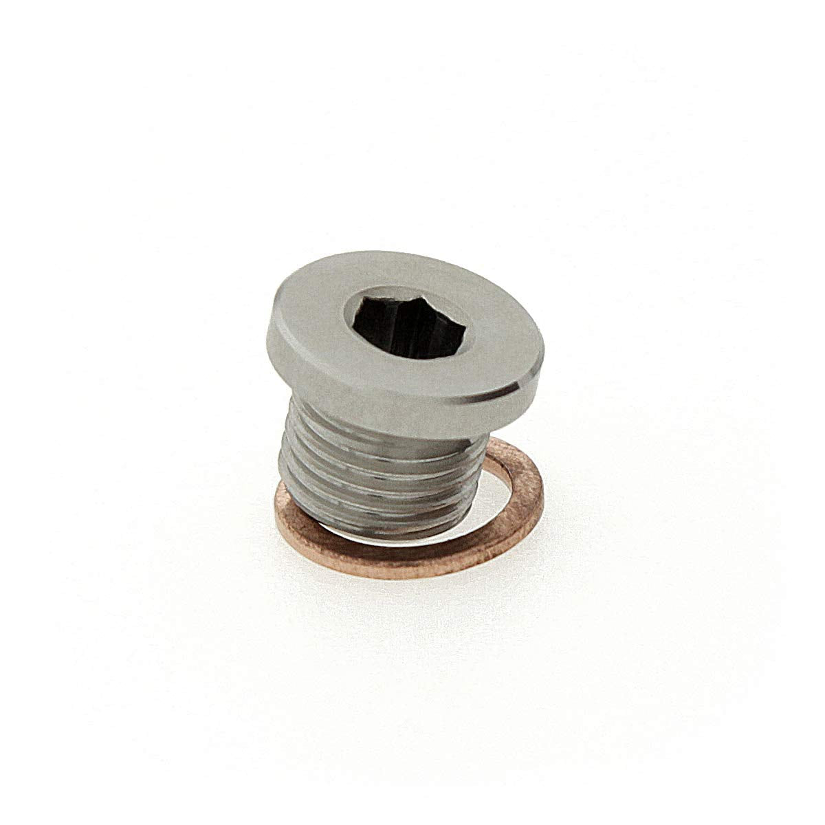 AdaptorMount M12x1.25 plug in 316 stainless steel with copper washer for corrosion resistance.