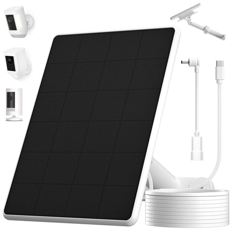 Adarqeks 6W solar panel front view powering Ring camera for reliable outdoor charging