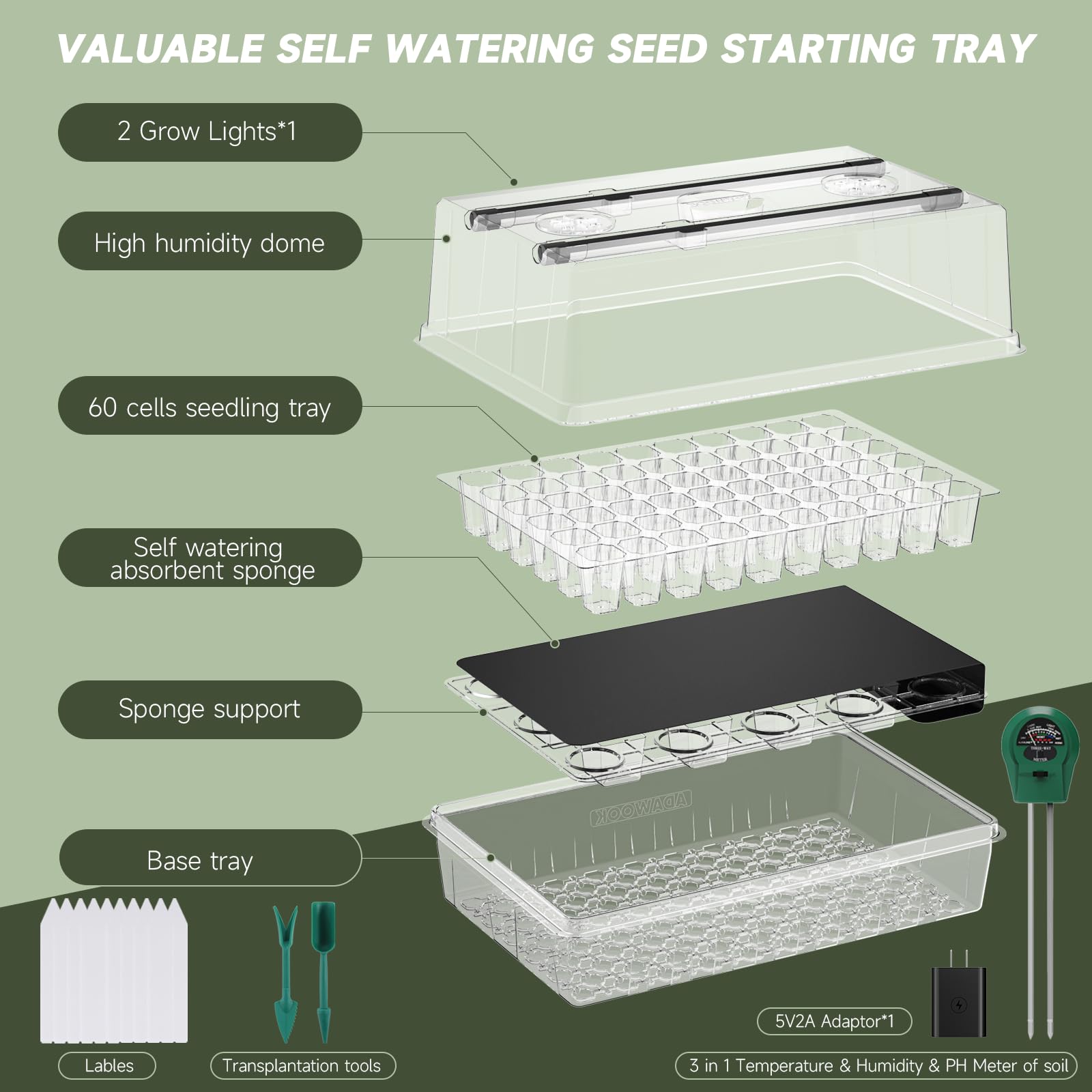 Adawook clear-base seedling tray lets you monitor moisture