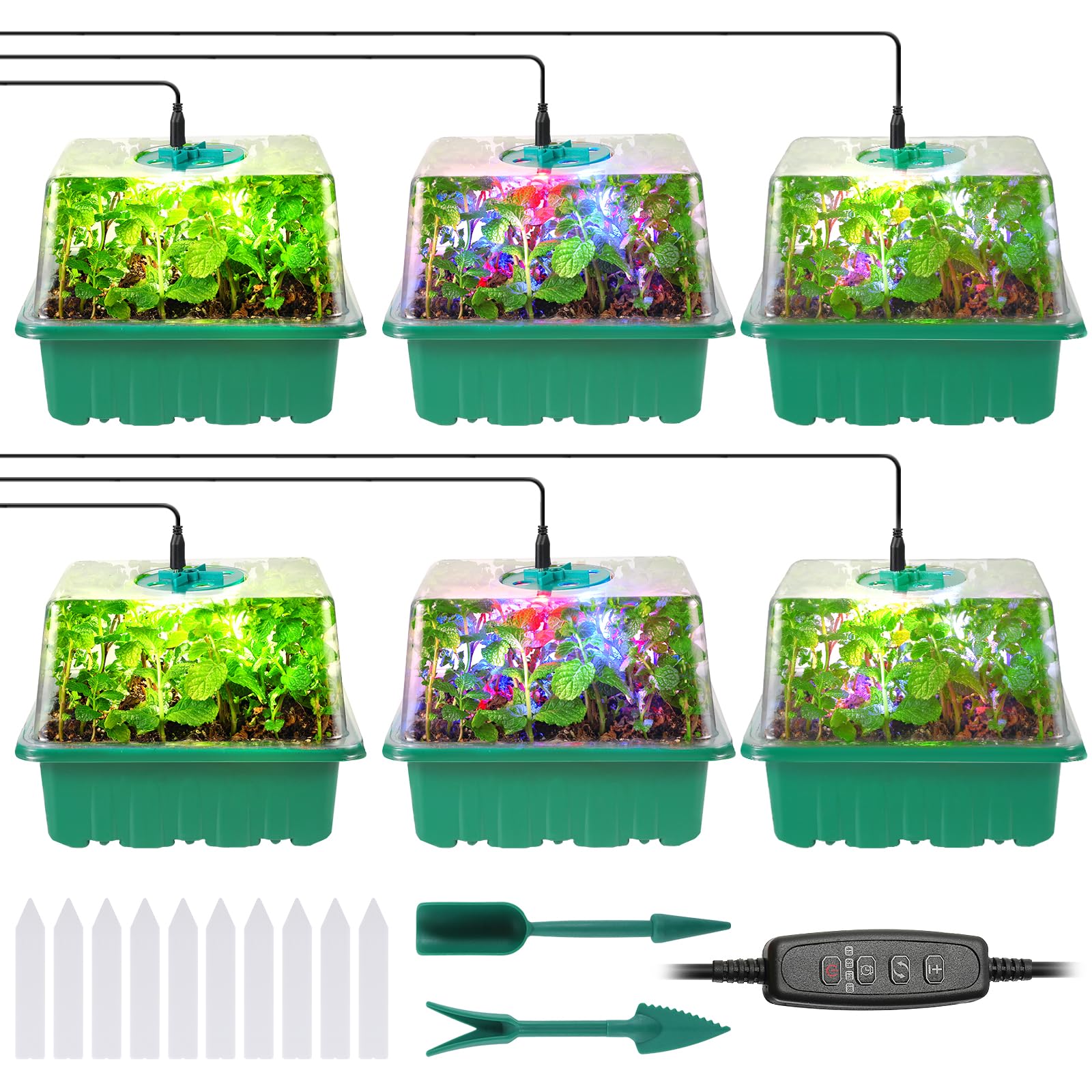 Adawook seed starter trays with 72 cells under grow lights nurture seedlings.
