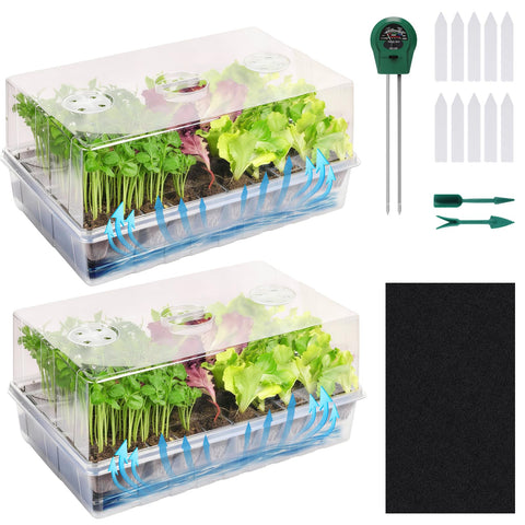 Adawook self-watering seed starter tray with 60 cells; steady moisture for even germination.