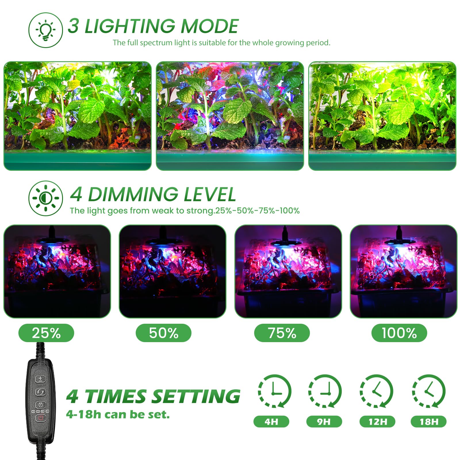 Adawook three-mode LED grow lights support healthy seedling development.