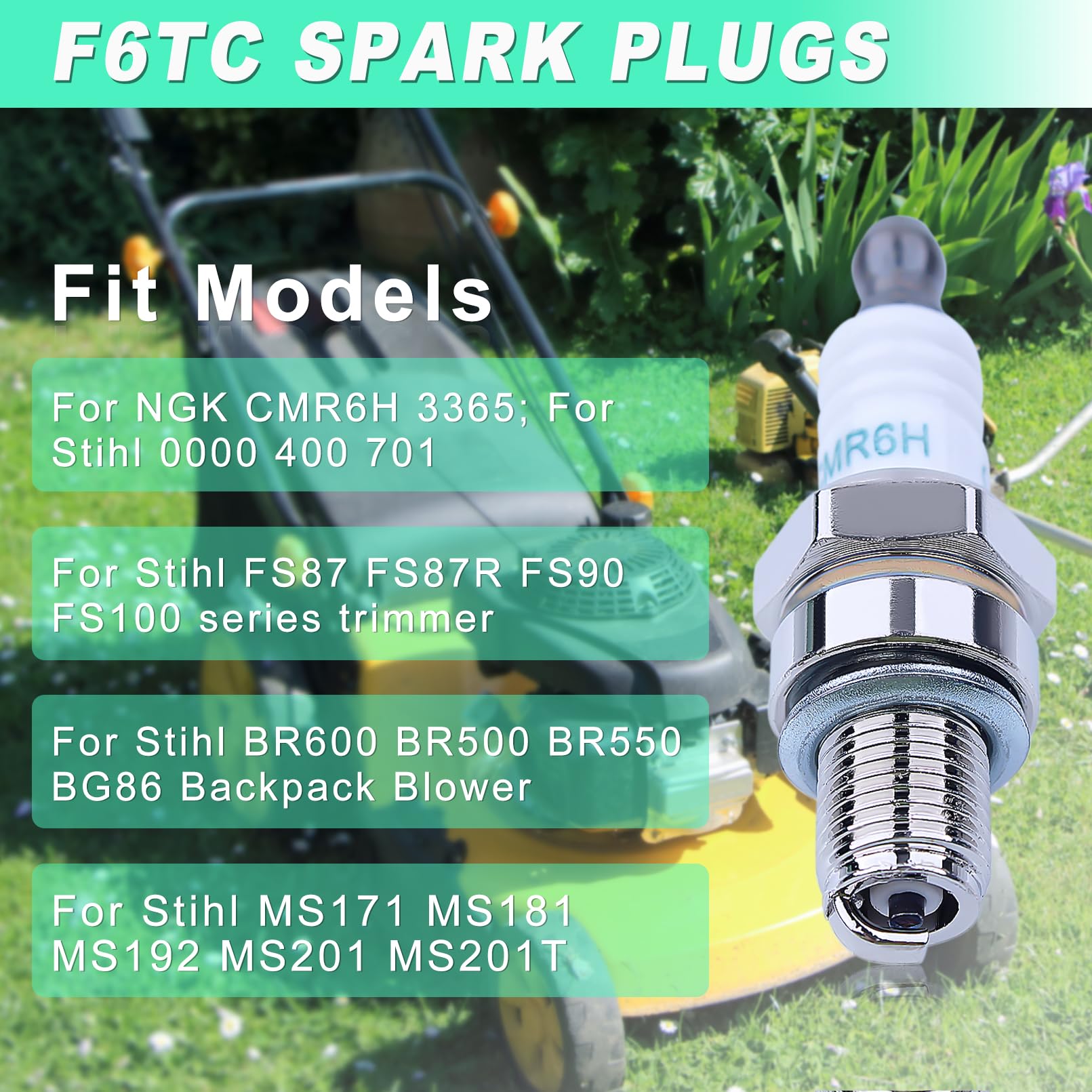 Adefol CMR6H spark plugs side view highlighting compact form for easy fit.