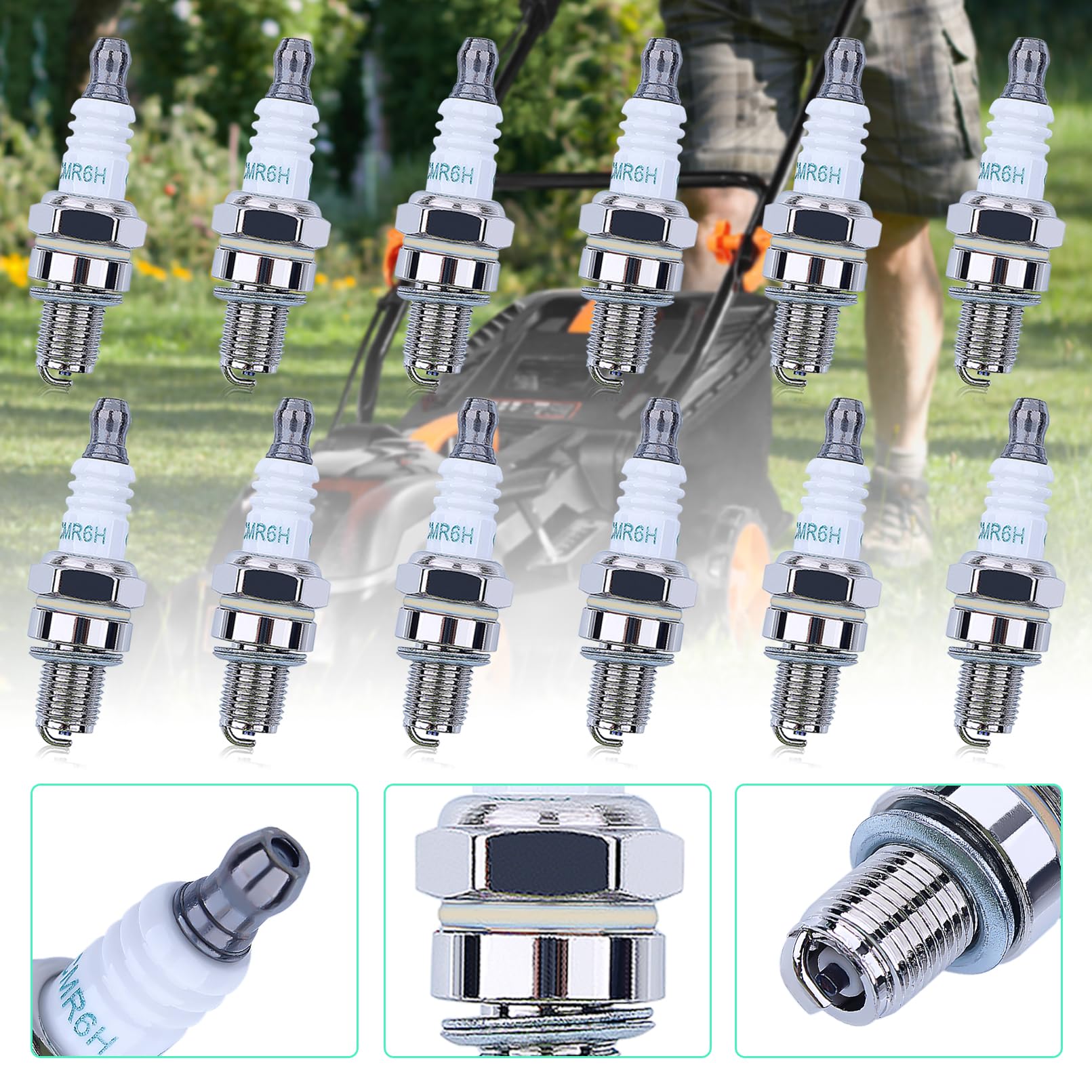 Adefol CMR6H plugs demonstrate Stihl compatibility across trimmers and blowers.