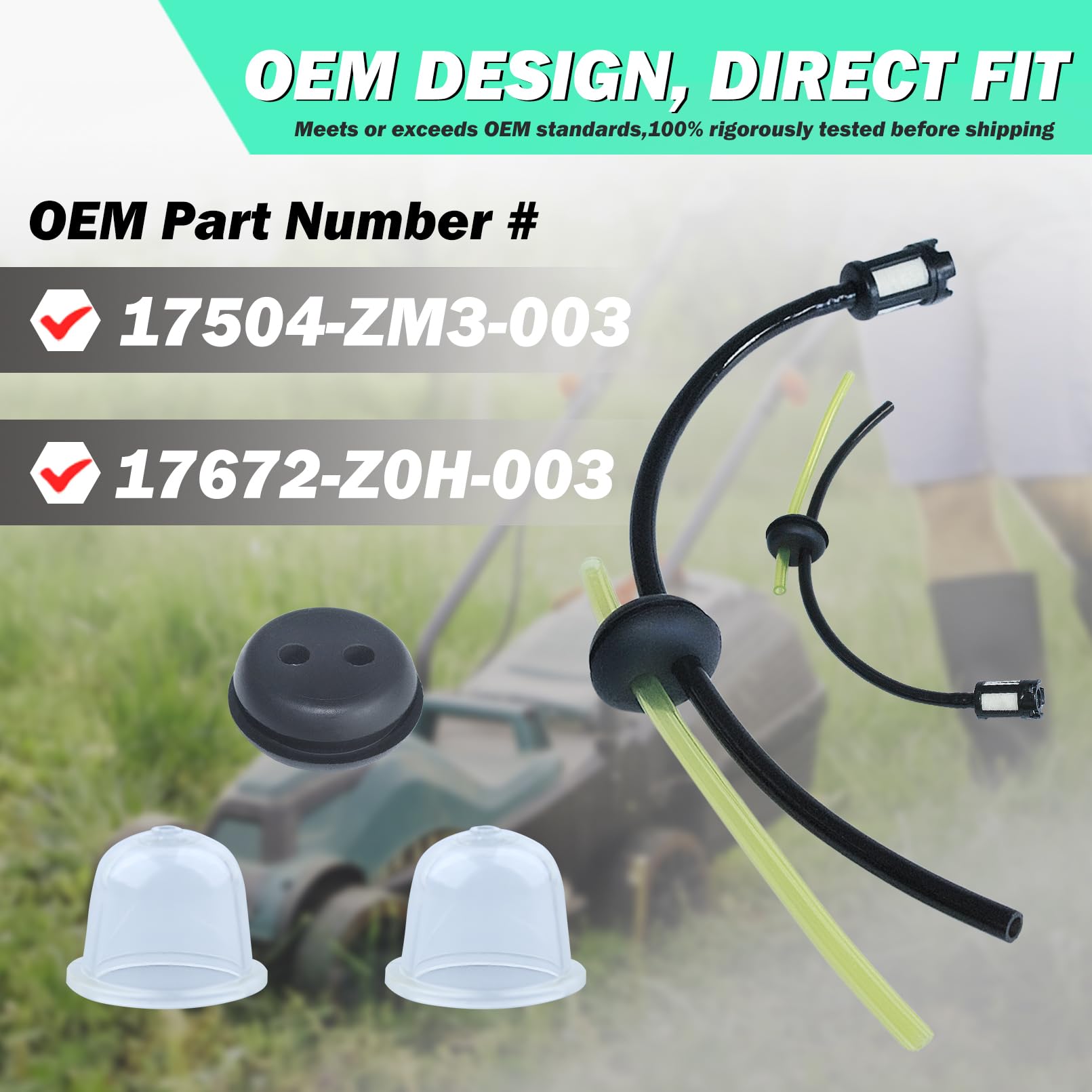 Adefol kit contents showing two fuel lines and replacement parts