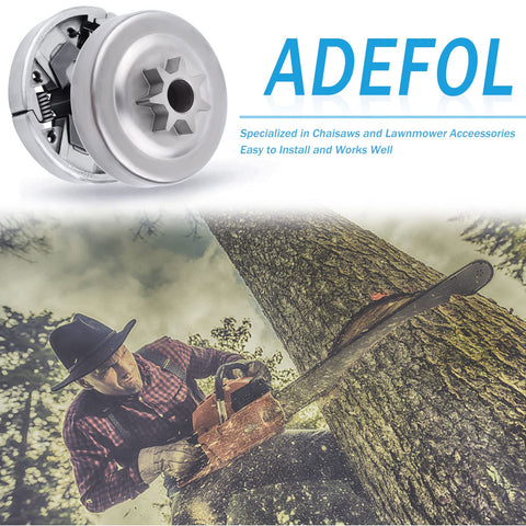Adefol MS271 clutch drum top view highlights exact OEM-fit for reliable replacement