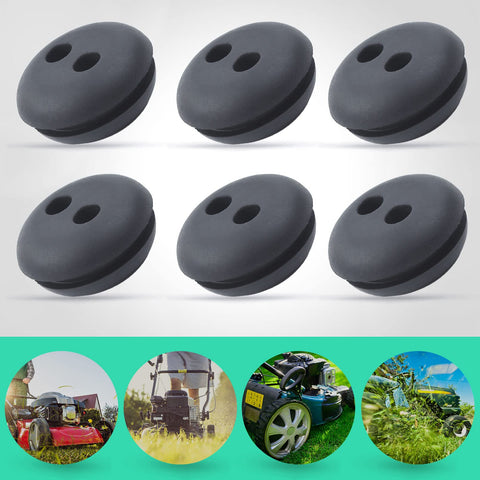 Six-pack set of durable rubber grommets for replacement.