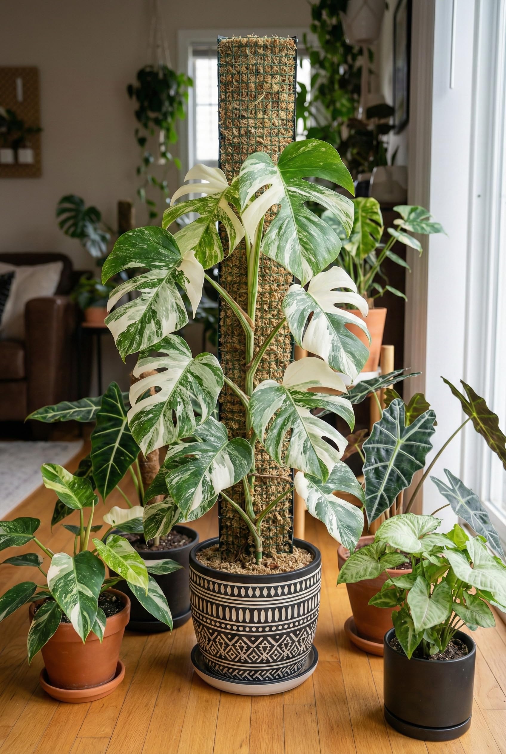 ADGYULB d-shaped moss pole in pot ready for climbing roots