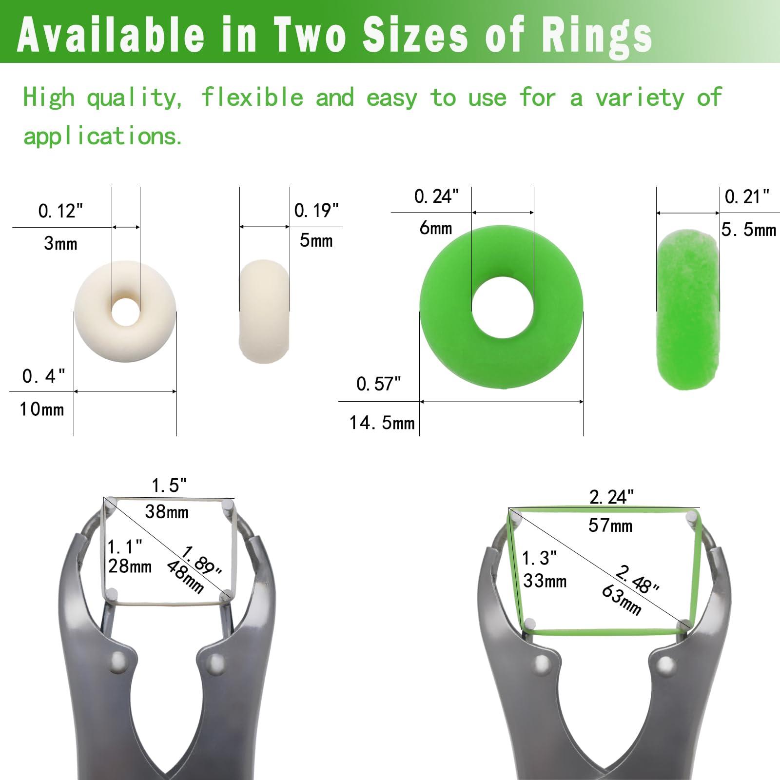 ADGYULB green rubber rings ready for secure banding tasks.